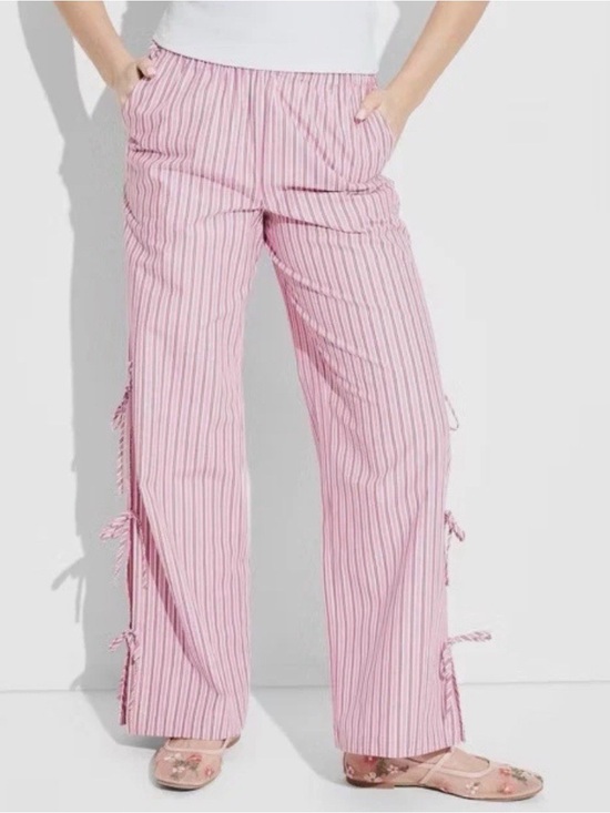 wild fable Pants - Women's Pink Striped Tie-Side Wide Leg Pants Sz Med boho bow baggy oversize Y2K